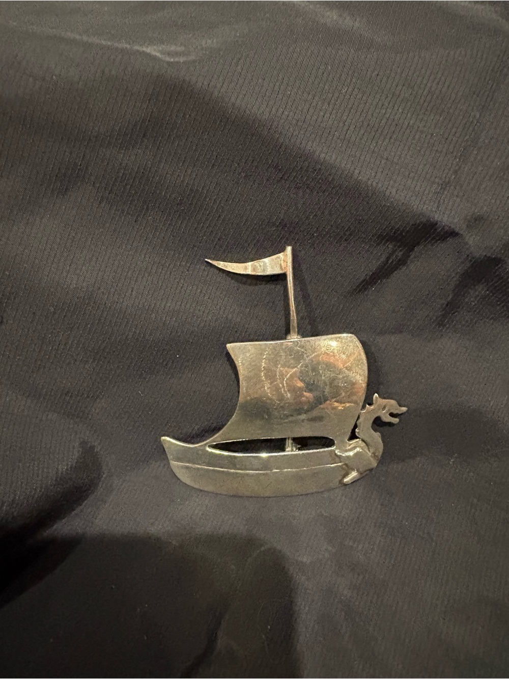 Silver  Dragon Sailboat Pin Brooch